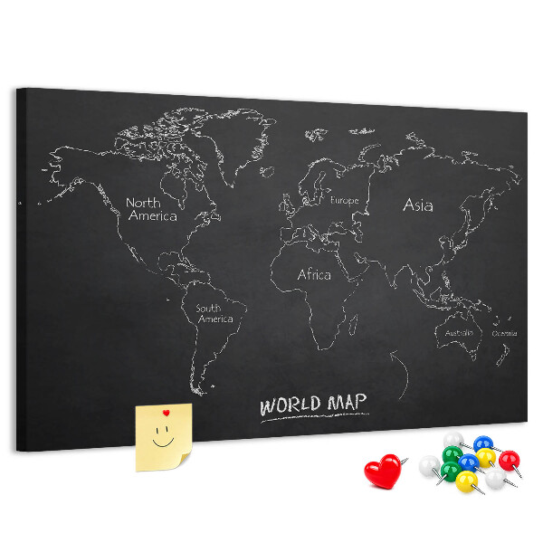 Nástenka Mapa sveta na čiernom pozadí