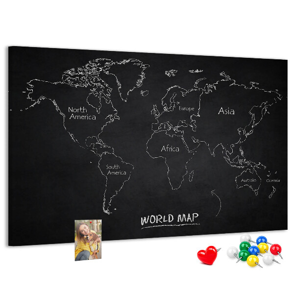 Nástenka Mapa sveta na čiernom pozadí