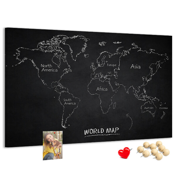 Nástenka Mapa sveta na čiernom pozadí