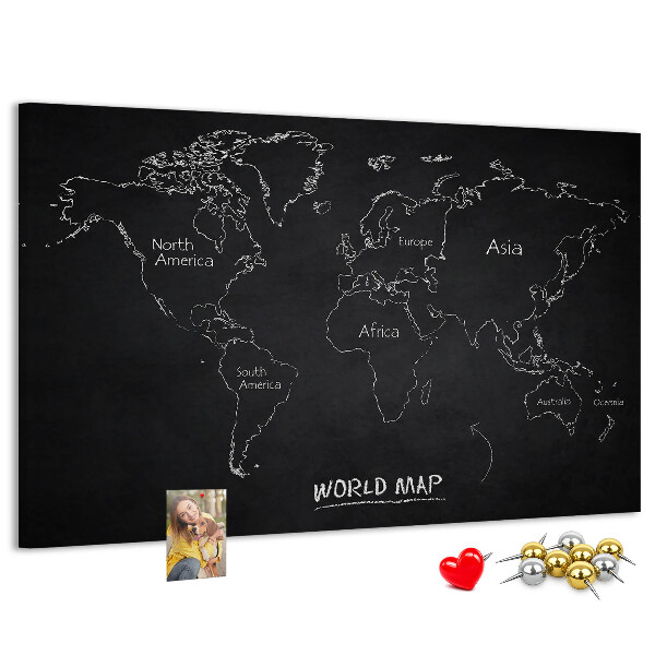 Nástenka Mapa sveta na čiernom pozadí