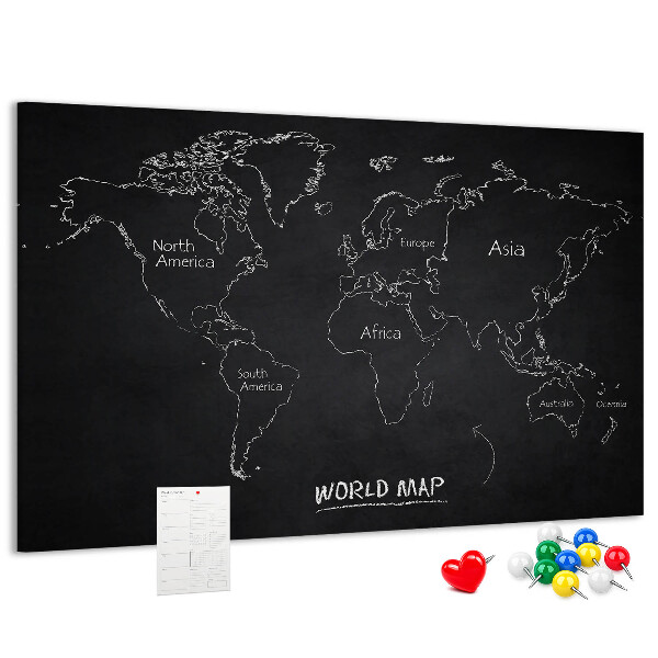Nástenka Mapa sveta na čiernom pozadí