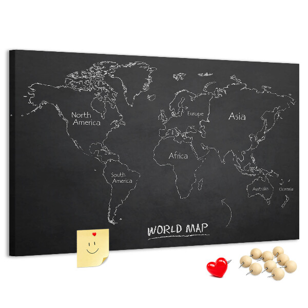 Nástenka Mapa sveta na čiernom pozadí