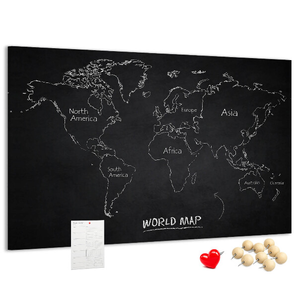 Nástenka Mapa sveta na čiernom pozadí