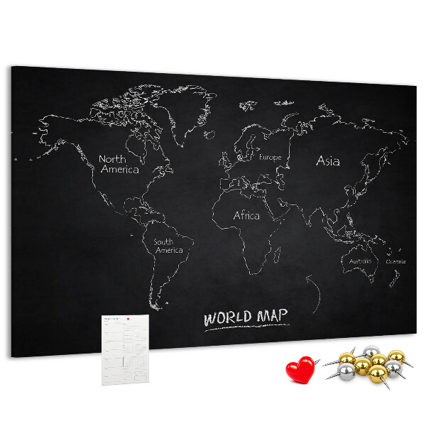 Nástenka Mapa sveta na čiernom pozadí