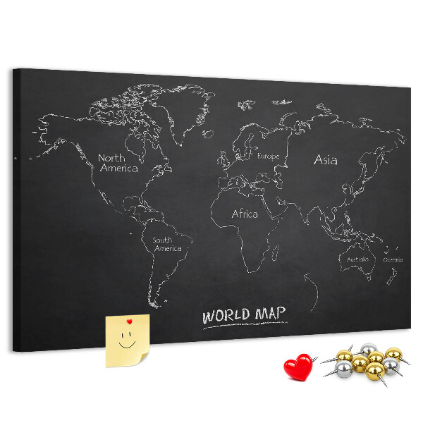 Nástenka Mapa sveta na čiernom pozadí