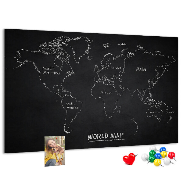 Nástenka Mapa sveta na čiernom pozadí