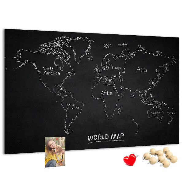 Nástenka Mapa sveta na čiernom pozadí