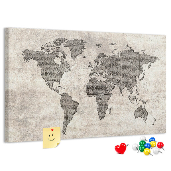 Nástenka Mapa sveta s textúrou novín.