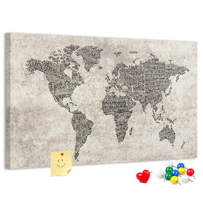Nástenka Mapa sveta s textúrou novín.