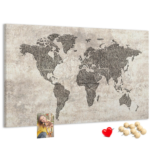 Nástenka Mapa sveta s textúrou novín.
