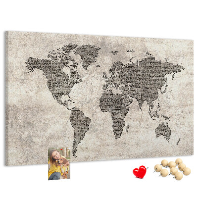 Nástenka Mapa sveta s textúrou novín.