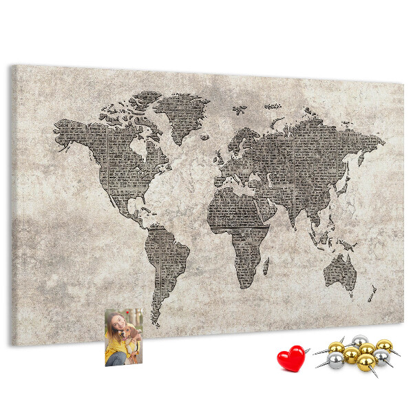 Nástenka Mapa sveta s textúrou novín.