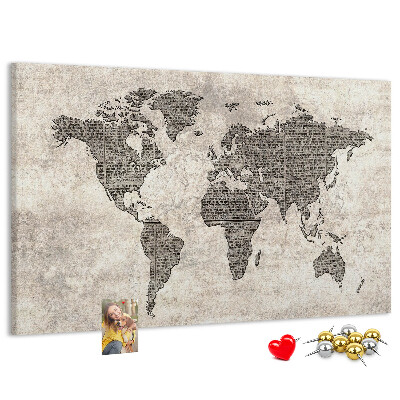 Nástenka Mapa sveta s textúrou novín.