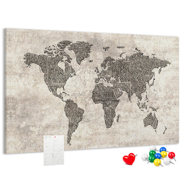 Nástenka Mapa sveta s textúrou novín.