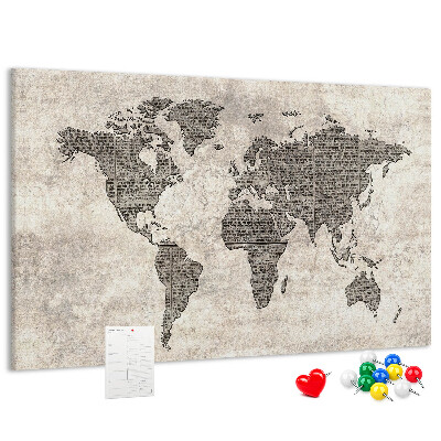 Nástenka Mapa sveta s textúrou novín.