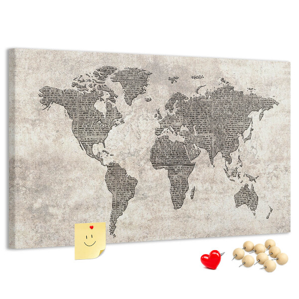 Nástenka Mapa sveta s textúrou novín.