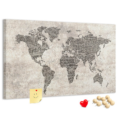 Nástenka Mapa sveta s textúrou novín.