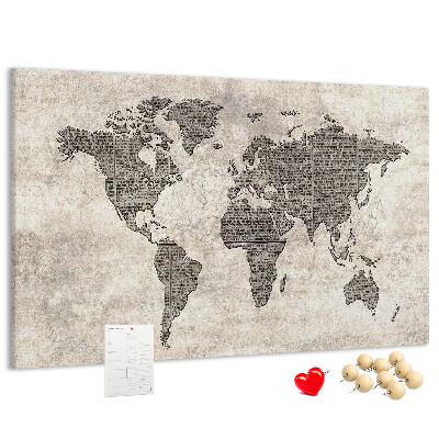 Nástenka Mapa sveta s textúrou novín.