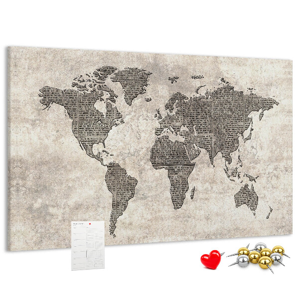 Nástenka Mapa sveta s textúrou novín.