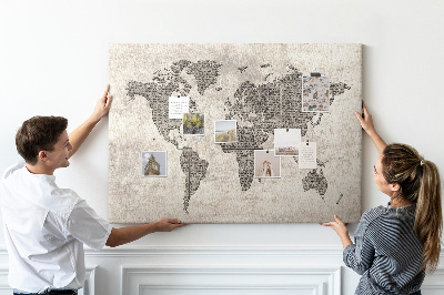 Nástenka Mapa sveta s textúrou novín.