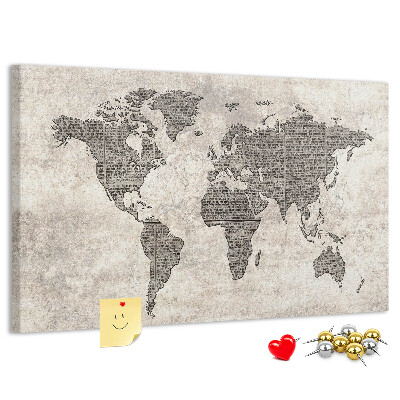 Nástenka Mapa sveta s textúrou novín.