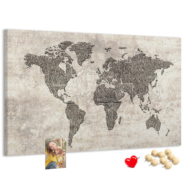 Nástenka Mapa sveta s textúrou novín.