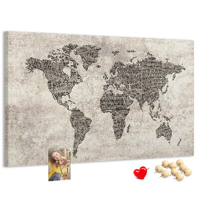 Nástenka Mapa sveta s textúrou novín.
