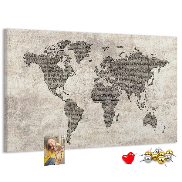 Nástenka Mapa sveta s textúrou novín.