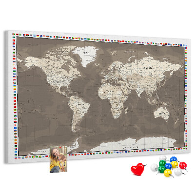 Korková tabuľa Mapa sveta s vlajkami krajín