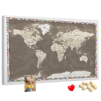 Korková tabuľa Mapa sveta s vlajkami krajín