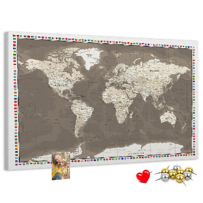 Korková tabuľa Mapa sveta s vlajkami krajín