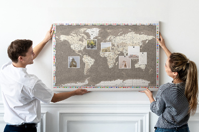 Korková tabuľa Mapa sveta s vlajkami krajín