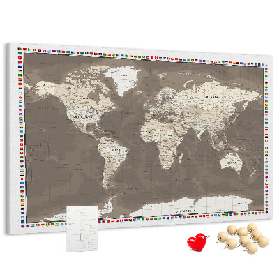 Korková tabuľa Mapa sveta s vlajkami krajín