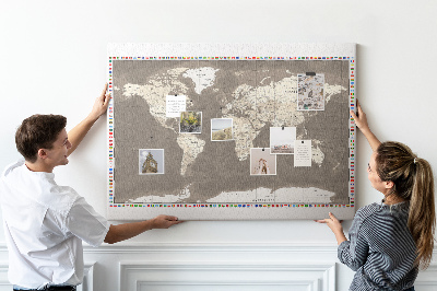 Korková tabuľa Mapa sveta s vlajkami krajín