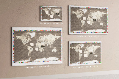 Korková tabuľa Mapa sveta s vlajkami krajín
