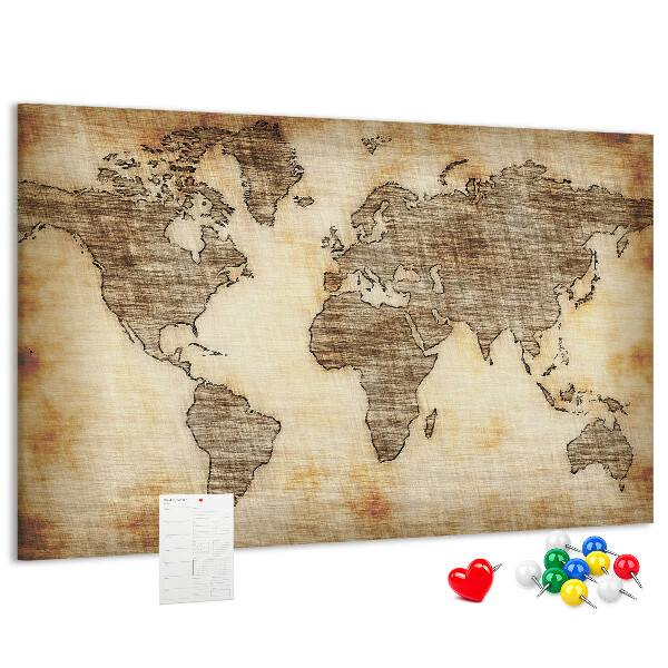 Korková tabuľa Stará mapa sveta na plátne