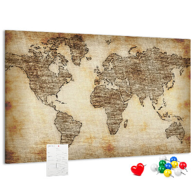 Korková tabuľa Stará mapa sveta na plátne