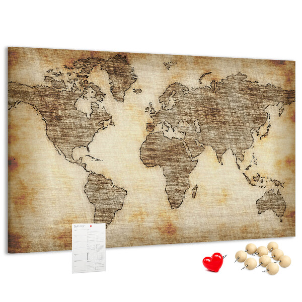 Korková tabuľa Stará mapa sveta na plátne