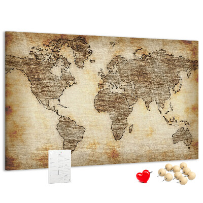 Korková tabuľa Stará mapa sveta na plátne