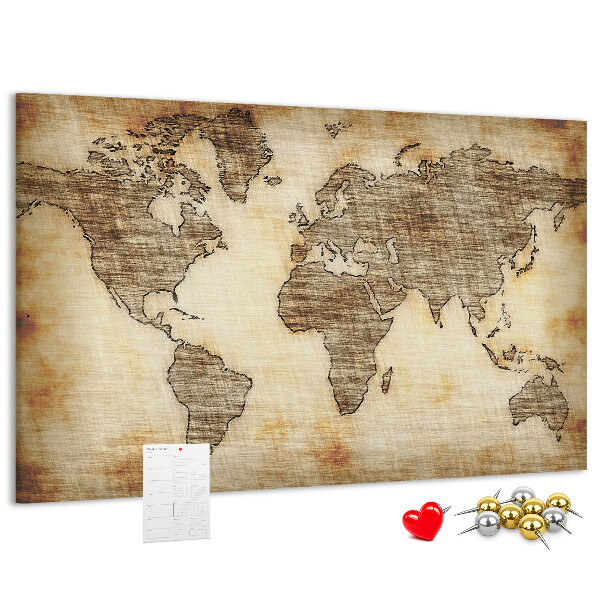 Korková tabuľa Stará mapa sveta na plátne