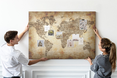 Korková tabuľa Stará mapa sveta na plátne