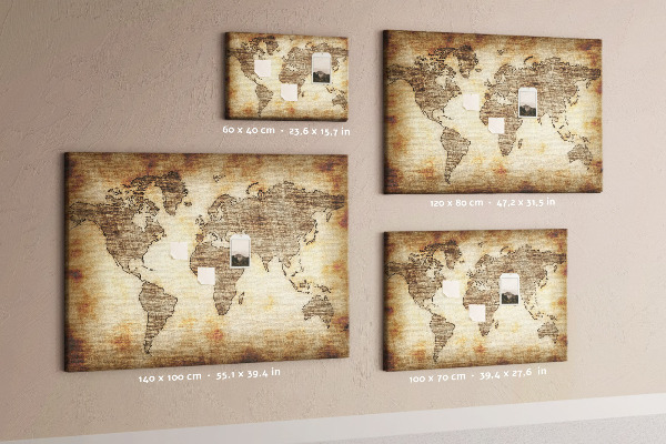 Korková tabuľa Stará mapa sveta na plátne