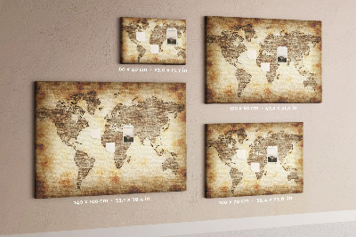 Korková tabuľa Stará mapa sveta na plátne