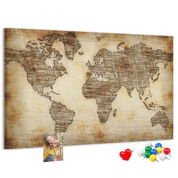 Korková tabuľa Stará mapa sveta na plátne