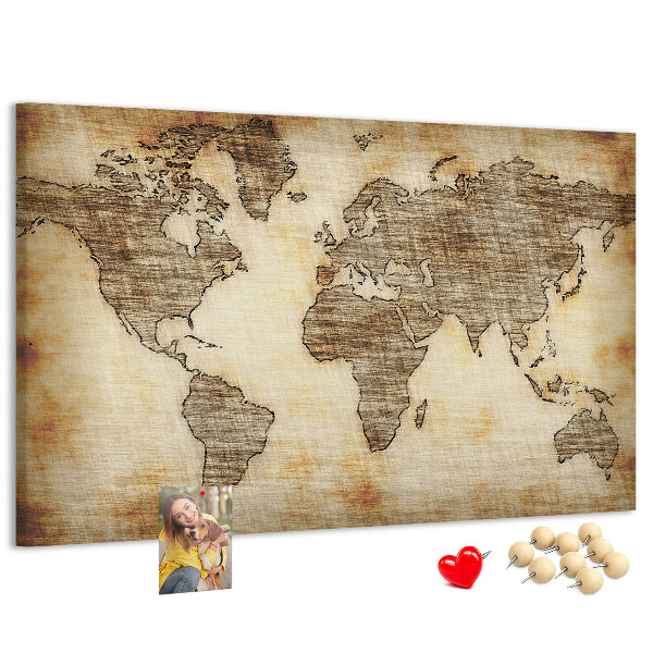 Korková tabuľa Stará mapa sveta na plátne