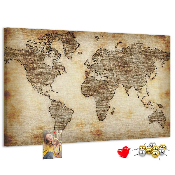 Korková tabuľa Stará mapa sveta na plátne