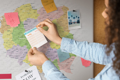 Korková nástenka na stenu Mapa Poľska s administratívnym členením.