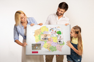 Korková nástenka na stenu Mapa Poľska s administratívnym členením.