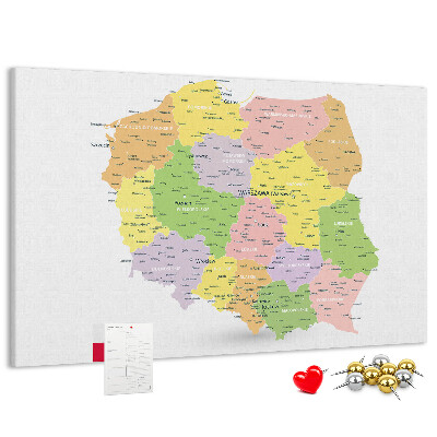 Korková nástenka na stenu Mapa Poľska s administratívnym členením.
