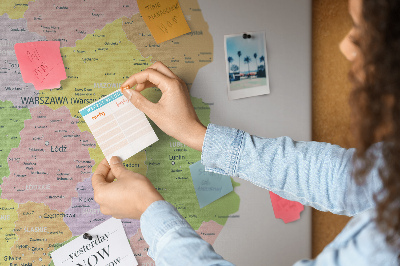 Korková nástenka na stenu Mapa Poľska s administratívnym členením.